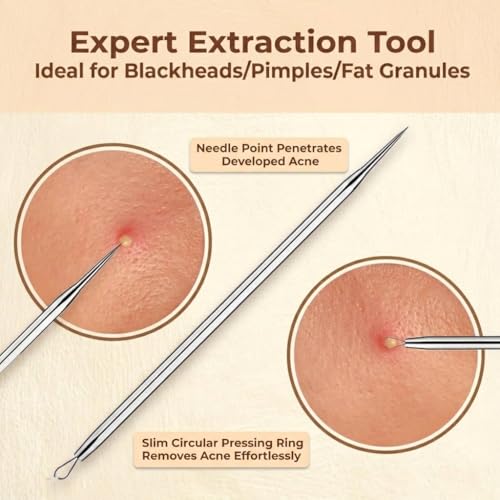 DERMATED Blackhead Remover Tool Set - 2 Pcs Dual-Ended Extractors