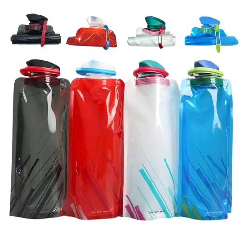 Collapsible Water Bottles 4-Pack - 23oz Leakproof BPA-Free for Travel