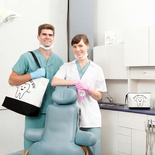 Dentist Appreciation Gift Set - 3 Pcs Tote Bag, Cosmetic Bag & Keychain