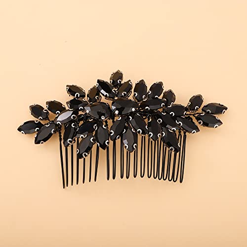 Black Rhinestone Crystal Hair Comb for Bridal & Special Occasions - Teyglen