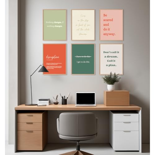Motivational Wall Art Prints - Set of 6 Inspirational Quotes, 8x10 Unframed Canvas for Office & Home Decor