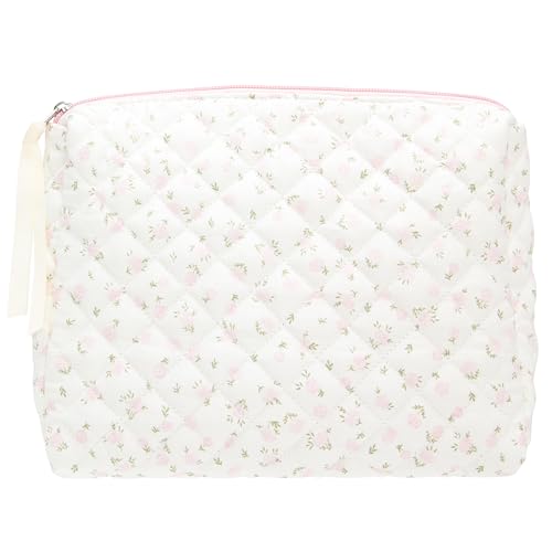 Quilted Makeup Pouch for Women - Travel Cosmetic Organizer