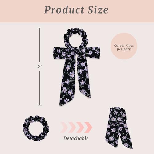 Mirlern Multicolor Knotted Bow Hair Scarf Scrunchies - 5 Pack for Women