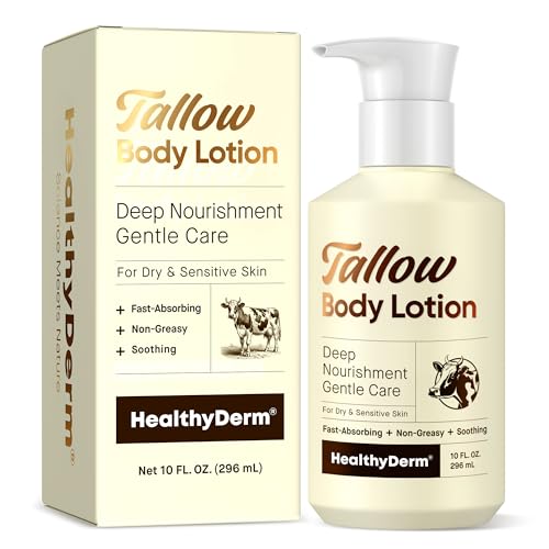 HealthyDerm Grass-Fed Beef Tallow Body Lotion for Dry & Mature Skin, 10 fl oz