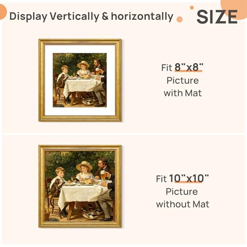 Upsimples 10x10 Vintage Picture Frame in Gold - Dual Size Display