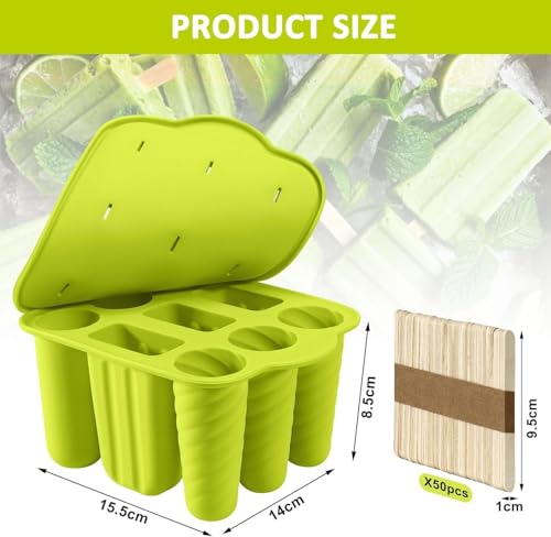 Silicone Popsicle Molds with 50 Wooden Sticks - BPA Free, Easy Release