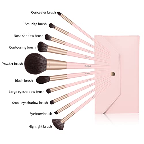 MSQ 10-Piece Makeup Brush Set with Bag - Professional Synthetic Face & Eye Brushes (Pink)