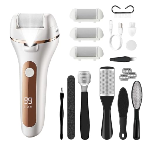 SilkGlow White Electric Foot Callus Remover Kit with 3 Replacement Rollers - Rechargeable Waterproof Pedicure Tool