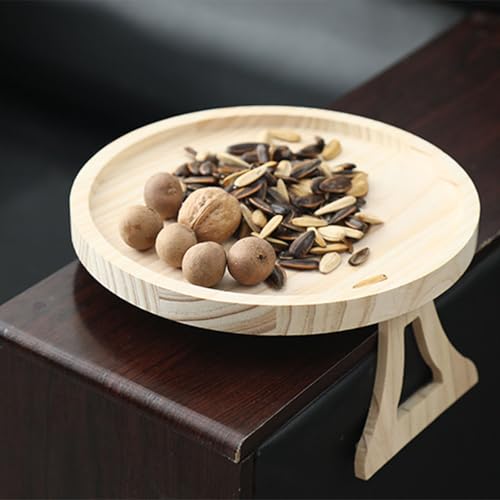 10-Inch Round Clip-On Sofa Arm Tray - Natural Pine Wood Table