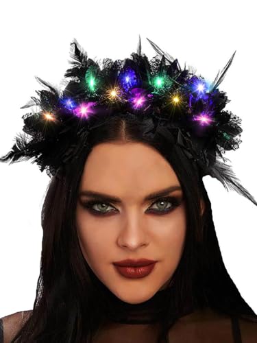LED Light Up Flower Headband for Women - Black Free Size