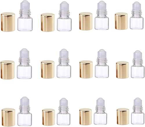 12 Pack Gold Glass Roll-On Bottles for Essential Oils - 1ml
