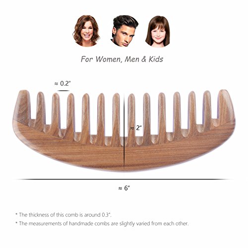 Green Sandalwood Wide Tooth Hair Comb - Handmade Detangling Wooden Comb for Curly Hair