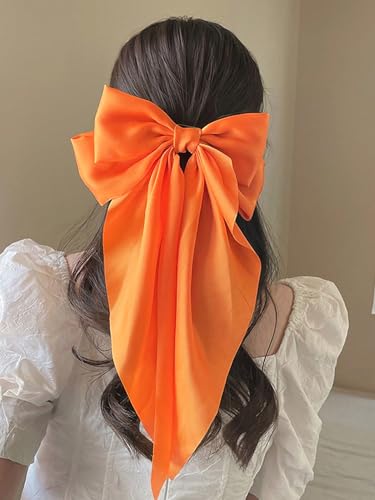 Ayesha Orange Satin Hair Bow Clip - Secure All-Day Hold
