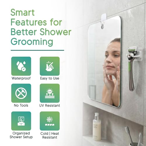 Hook Lab Fog-Resistant Shower Mirror with Razor Holder – Shatterproof