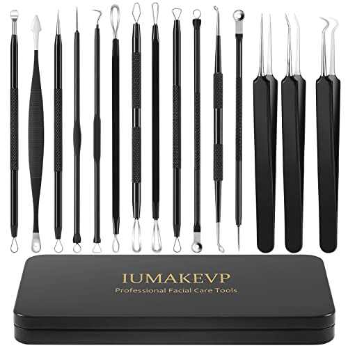 15-Piece Professional Stainless Steel Pimple Popper and Blackhead Remover Kit