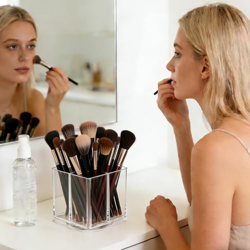 Clear Rotating Acrylic Makeup Brush Holder with 4 Slots