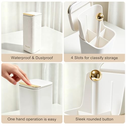 Kofebe White Makeup Brush Holder with Pop-Up Organizer
