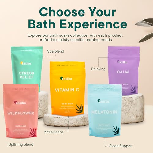 Latika Epsom Bath Soak Set of 3 - Lavender & Peppermint Stress Relief, Skin Nourishment, 4oz Each