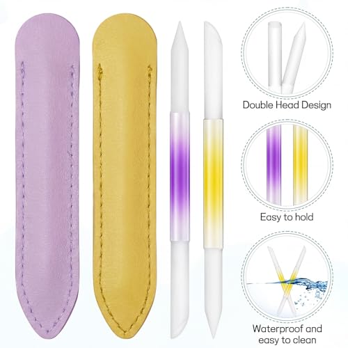 Dual Ended Glass Cuticle Pusher Set with Leather Cases - 2 pcs