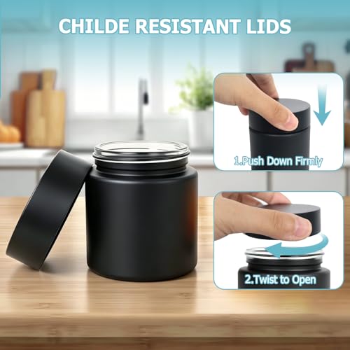 4-Pack Smell Proof Jars - UV Resistant Black Glass Containers