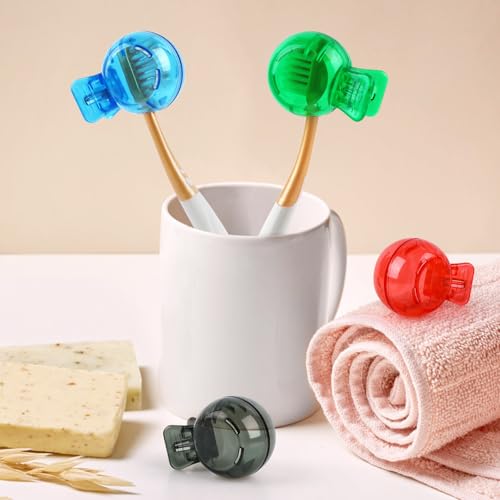 4 Pack Travel Toothbrush Head Covers – Blue Green Grey Red, Protects Bristles