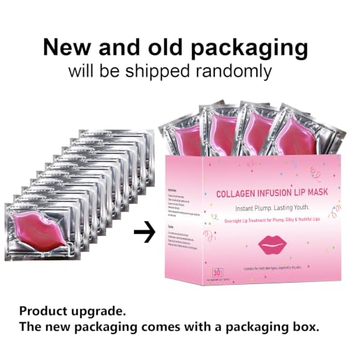 Adofect Pink Collagen Lip Patches - Hydrating Hydrogel Lip Mask for Dry, Wrinkled Lips, 30 Pack