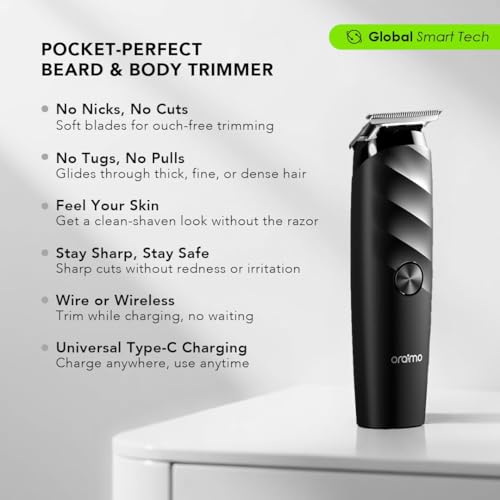 Oraimo Beard Trimmer for Men — Electric Razor & Hair Clipper with Precise Blades, USB-C Charging