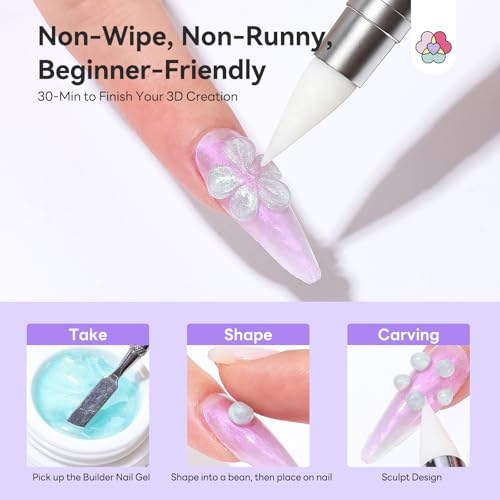 SAVILAND 6-Color Solid Builder Nail Gel Kit with Sculpting Pen & Tools
