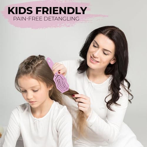 ECOREVERE Pink Detangler Brush for Women, Men & Kids - Vented Anti-Static Hair Comb