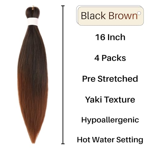 16 Inch Ombre Black to Brown Pre-Stretched Boho Braiding Hair - 5 Packs
