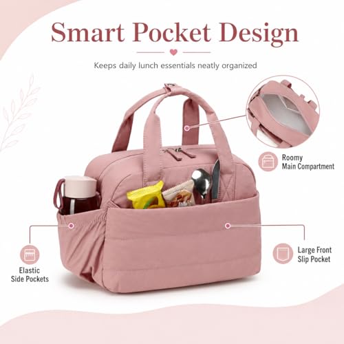 CAMTOP Quilted Lunch Bag for Women - Lightweight Insulated Tote