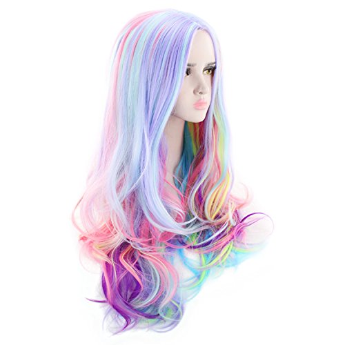 Long Curly Rainbow Hair Wig | 27.56 Inch Heat Resistant for Cosplay & Parties