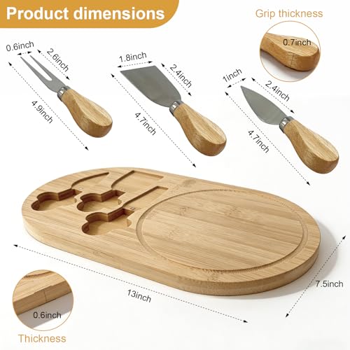 Mini Bamboo Charcuterie Board Set - 13x7.5 Inch with Cheese Knives
