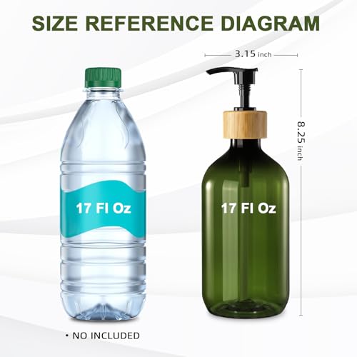 Kasunting Green Soap Dispenser Set with Bamboo Pump, 2 Pack - 17 Fl Oz