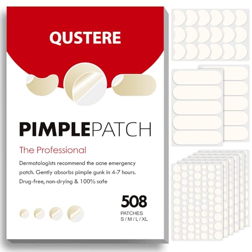 QUSTERE 508 Count Invisible Hydrocolloid Acne Patches with Tea Tree & Salicylic Acid - 6 Sizes & 3 Shapes, Pack of 1