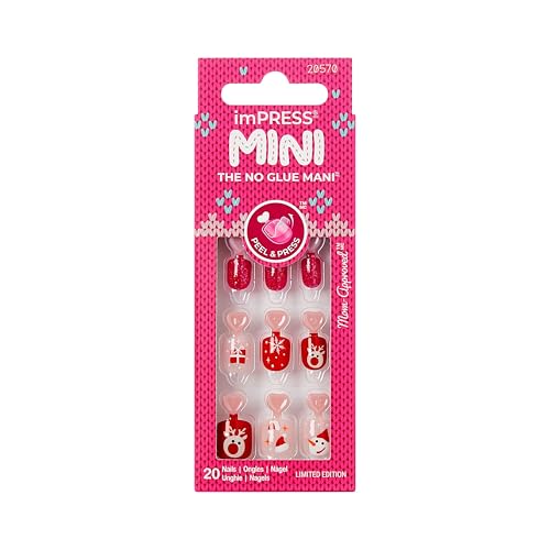 Kids Holiday Press On Nails - Non-Toxic, Easy Application, Festive Red & Reindeer Design