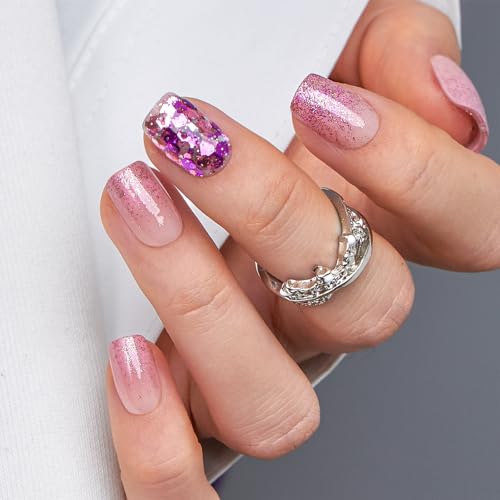 CurvLife Medium Square Press On Nails - Pink Diamond 3D Crystal Set