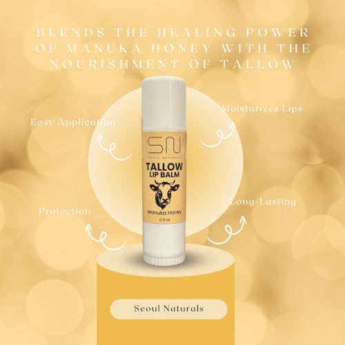 Seoul Naturals Manuka Honey Tallow Lip Balm – Natural Moisturizer & Protectant, 0.5 oz