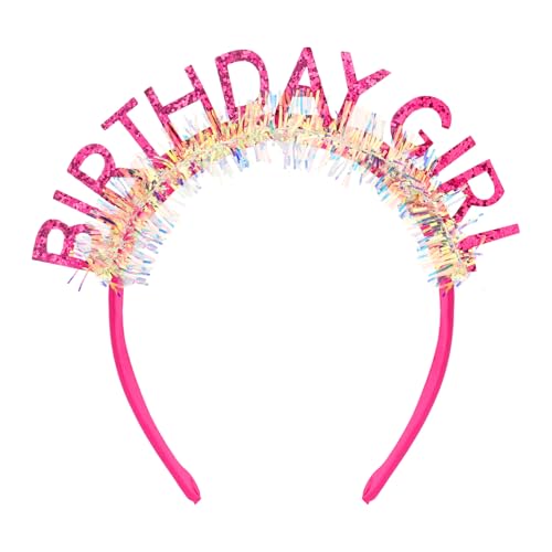 Jaciya Birthday Girl Headband with Glitter Letters & Tinsel
