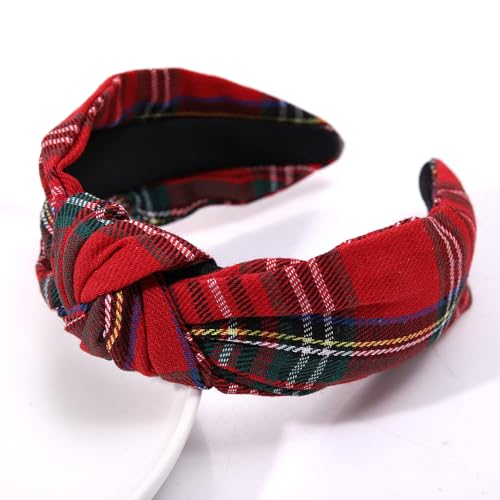 Red Plaid Christmas Knotted Headband for Women - Festive Hair Accessory