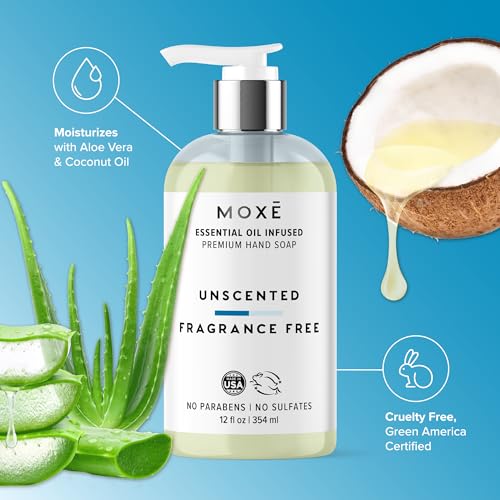 MOXE All Natural Hand Wash, Unscented 12oz - Gentle Formula for Sensitive Skin