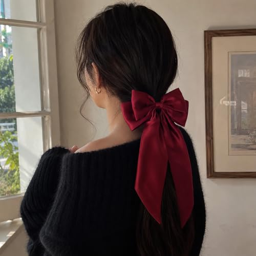 AEGYPIUS Red Hair Bow Clip with Long Tails for Women & Girls