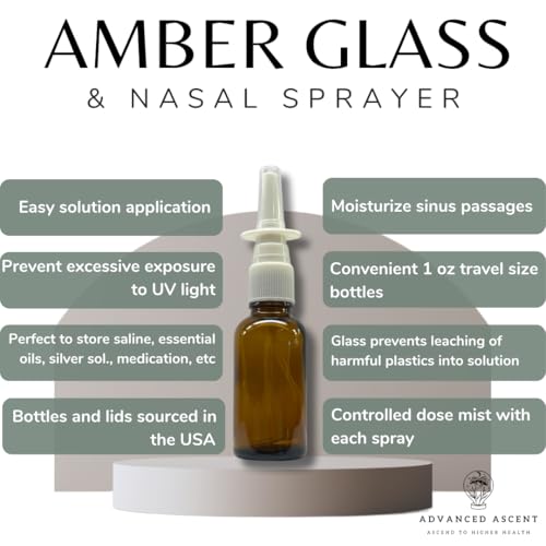 Amber Glass Nasal Sprayer Bottle - 1 oz, Refillable, 3 Pack
