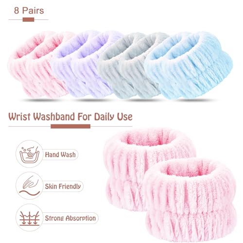 8pcs Microfiber Wrist Bands for Face Washing - Absorbent Arm Towels