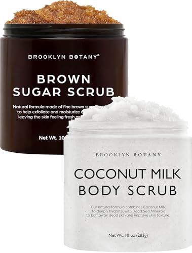 Brooklyn Botany Brown Sugar & Coconut Milk Scrub Set - 2 x 10 oz Exfoliating Body & Face Scrubs