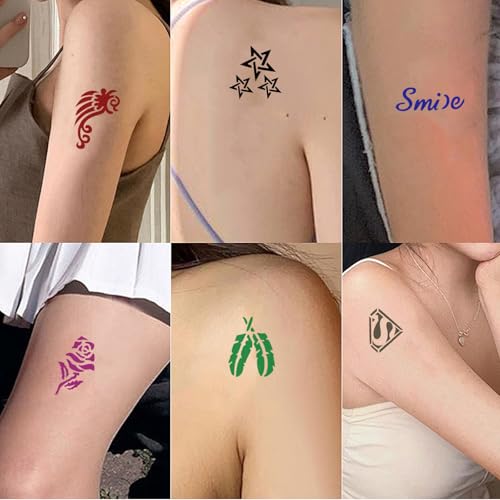 95 PCS Temporary Tattoos Stencils Kit with 6 Ink Colors, DIY Body Art Set - Funtigee