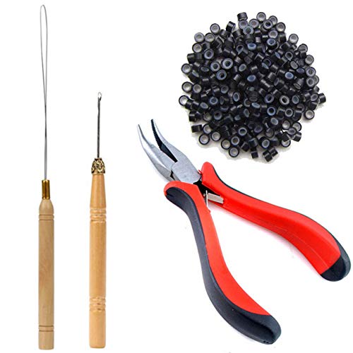 Black TIHOOD Hair Extension Kit with Micro Rings & Tools for DIY Extensions