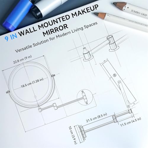5000mAh Rechargeable Wall Mounted Lighted Makeup Mirror, 9'' 30X/1X Double-Sided Magnifying Mirror with Light, Bathroom Mirror Touch Dimmable 3 Colors 360¡Æ Rotation Extended Arm, Power Adapter