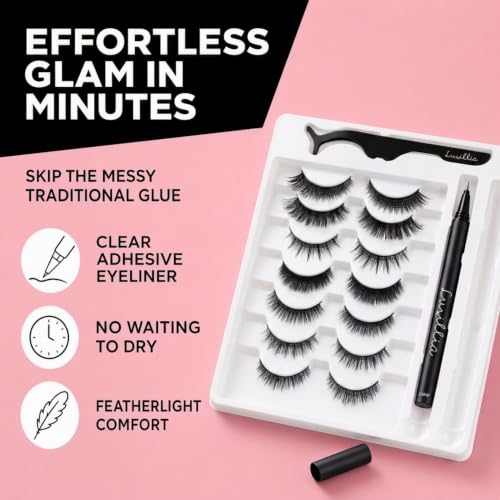 Luxillia Pre-Glu Self-Adhesive Lash Clusters Kit - 10 Sets, 7 Pairs, No Glue