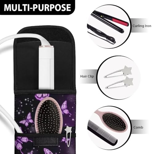 Flashideas Purple Butterfly Heat-Resistant Neoprene Curling Iron Case - Flat Iron/Brush Holder with Pocket